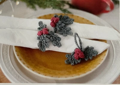 Crochet Pattern Festive Holly Napkin Rings  - Image 1 of 2