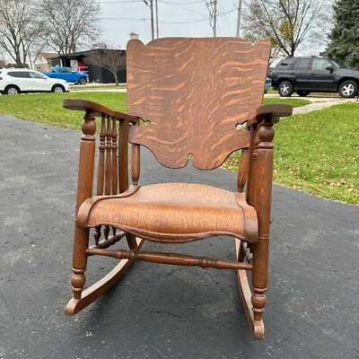 Antique Wide Quartersawn Oak Wooden Rocking Chair - Image 1 of 4