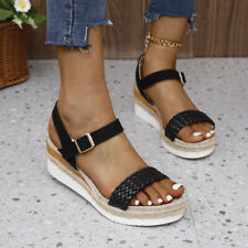 Womens Summer Open Toe Wedge Heel Slope Heel Thick Bottom Buckle Sandals Shoes