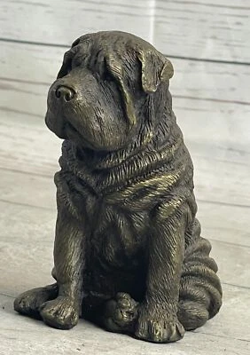Decoração de estátua escultura feita à mão bronze genuíno Shar Pei cachorro animal de estimação amante - Imagem 1 de 4