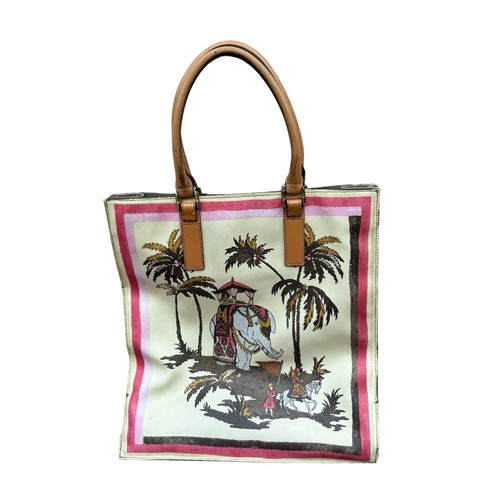 Tory Burch Kerrington Elefante Alto Rara Borsa Multicolore Rivestita Tessuto Pelle