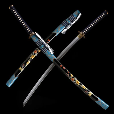 Arcilla Templada L6 Hoja de Acero Full Tang Japonés Samurai Katana Espada Choji Hamon Foto 1 de 4