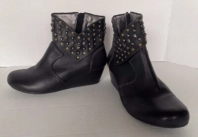 TAOS Verge Black Leather Studded Ankle Boots Wedge Heel Womens 7 - Image 1 of 4
