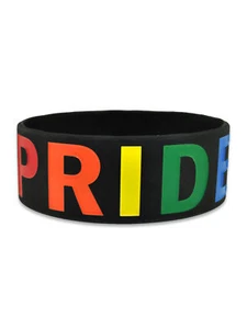 PinMart's Gay PRIDE Rainbow LGBT Wide Rubber Silicone Bracelet - Picture 1 of 2