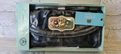 Bolso sin asas convertible Kathy Van Zeeland azul geo nueva caja ranuras para tarjetas correa Foto 1 de 4