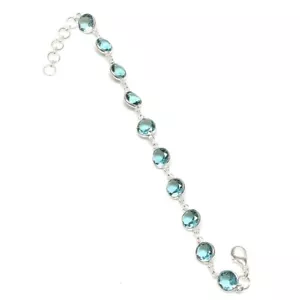 "Pulseras de joyería de plata esterlina 925 de topacio azul suizo hechas a mano tallas 7-8" - Imagen 1 de 1