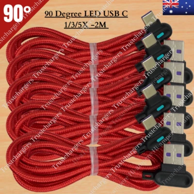 Bulk Lot Type C Fast Charger Cable 90 Degree LED For Samsung USB C Charging Cord - image 1 of 4