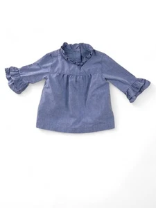 Janie and Jack Chambray Top Blouse Tunic 3/4 Sleeve Ruffle Blue Lined Cotton 24M - Picture 1 of 9