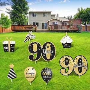 Happy 90th Birthday Yard Signs Set of 8 Black Gold 90th Birthday Decorations ... - Picture 1 of 7
