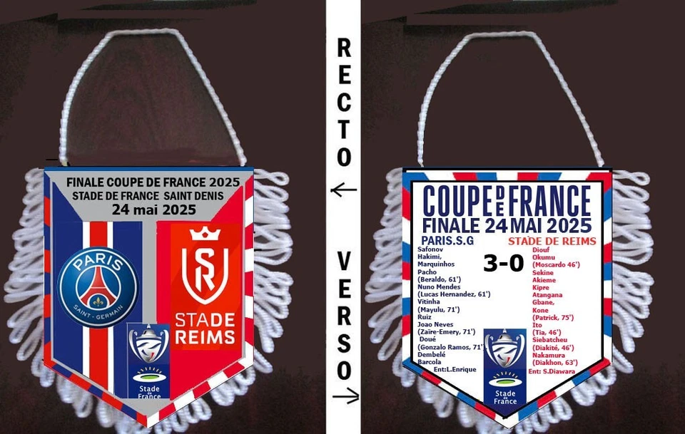 fanion football FINALE COUPE FRANCE 2025  PSG PARIS VS STADE REIMS - Photo 1/1