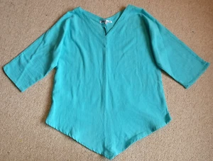 Womens Top-LULU B-aqua blue 100% cotton v-neck tunic lagenlook 3/4 sleeves-S - Picture 1 of 4