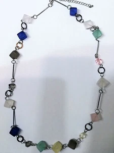 Halskette, Modeschmuck, bunte Kunststoffvierecke, längenverstellbar, neu - Bild 1 von 6