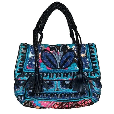 Anthropologie ibBan Dalasa Tote Boho Fringe Embroidered Patchwork Shoulder Bag - Image 1 of 4
