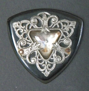 Bb Modified Triangle Vintage BAKELITE BUTTON Paste Jewel & Pierced Metal LARGE - Picture 1 of 2