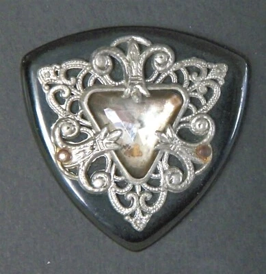 Bb Modified Triangle Vintage BAKELITE BUTTON Paste Jewel & Pierced Metal LARGE - Image 1 of 2