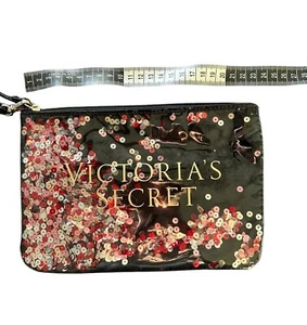 Victorias Secret Womens Wristlet Black Pink Zipper Embellished One Size - Picture 1 of 6
