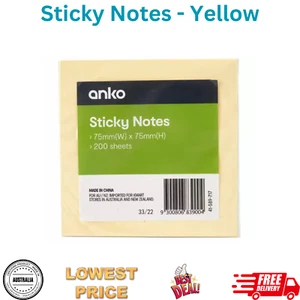 200 Sheets Sticky Notes Yellow Self-Adhesive 75mm x 75mm Memo Stationery Square* - Picture 1 of 5