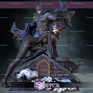 Catwoman 1992 and Batman DC COMICS DIORAMA modello resina 3D! UNPAINTED - Foto 1 di 1