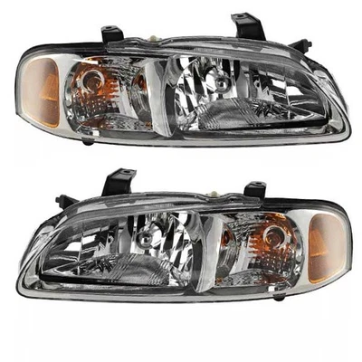 For 02-03 Sentra Headlight Headlamp Head Light with Chrome Trim w/Bulb SET PAIR Foto 1 de 4