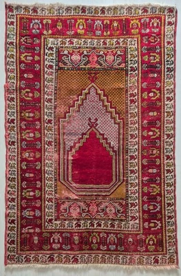 Antique Prayer Rug, Hand Woven Carpet, Fragment, Wool, Collectible, Anatolian - Image 1 of 4