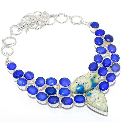 K2 Azzurrite, Blu Giada Gemma Fatto a Mano 925 Sterling Argento Gioielli Collana - Immagine 1 di 4