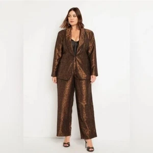 NWT Eloquii Brocade Metallic High Rise Wide Leg Pants and Blazer Set Size 16 - Picture 1 of 13