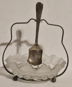 Vintage Leonard??Crystal Condiment Jam Bowl With Silver Plated spoon & Caddy - Picture 1 of 9