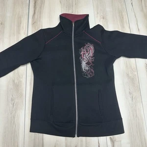 Black & Maroon Harley Davidson Damen Jacke mit Reißverschluss Größe Large Y2K Gothic - Bild 1 von 10