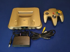 Nintendo 64 N64 Gold Japan Console System +official match cntrllr tested vg cond - Picture 1 of 7