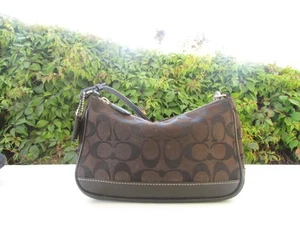 VTG Coach Signature Canvas Demi Mini Pouch Purse Black Leather 6094 - Foto 1 di 6