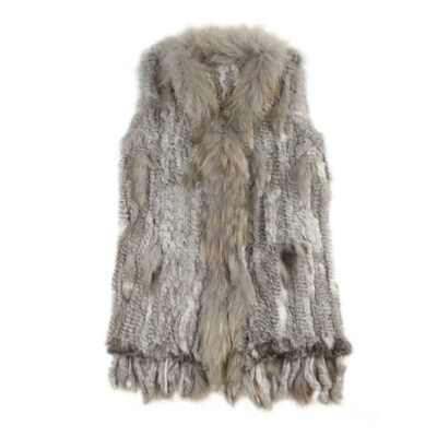 Chaleco de piel de conejo tejido natural real con piel de mapache para mujer Chaleco de moda Foto 1 de 4