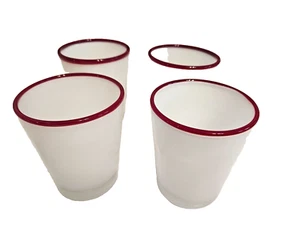 4 Blown White Cased Glass Murano Style Villeroy Boch Glasses/Tumblers Red Trim - Picture 1 of 3