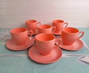 Vintage Harmony House Avalon Pink Melmac 6 Cups & 6 Saucers, Tea/Coffee Cups LOT - Picture 1 of 8