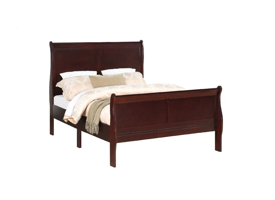 Muebles de dormitorio cama trineo tamaño completo estilo Louis Philippe acabado cereza 1 pieza  Foto 1 de 1