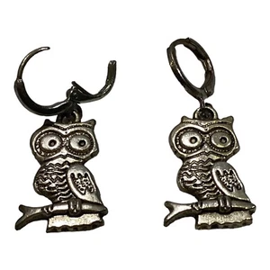 OHRRINGE EARRINGS HERREN DAMEN KREISE FARBE STAHL ANHÄNGER EULE OWL D UNISEX - Bild 1 von 1