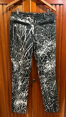 Yansi Fugel Black/White Splatter Print Ankle Zip Straight Leg Women Sz 4 30.5X29 - Image 1 of 4