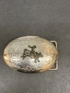 Fibbia per cintura cowboy Bucking Bronco tono argento made in USA - Foto 1 di 8