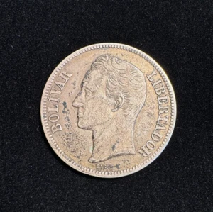 1926 Venezuela 5 Bolivares Silver - Picture 1 of 2