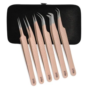 Professional Nude Colour Eyelash Extension Tweezers set of 6 in a Magnetic Case - Bild 1 von 4