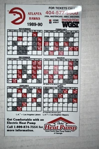 1989-90 ATLANTA HAWKS NBA BASKETBALL MAGNET SCHEDULE - WGST RADIO - Picture 1 of 1