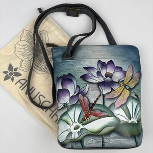 Borsa a tracolla Anuschka in pelle dipinta a mano borsa tranquilla laghetto - Foto 1 di 10