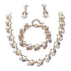 Fashion Latest Stylish 18k Gold Plated Combo Pearl Necklace Earrings Bracelet