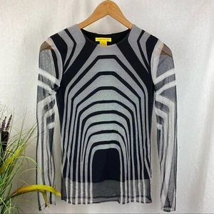 Catherine Malandrino Black & Gray Long Sleeve Netted Nylon Layered Top S - Picture 1 of 4