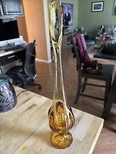Vintage MCM Viking Glass 17” Chunky Epic 6 Petal Swung Vase Amber