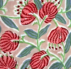 Peach Green By the Yard Indian Block Print Fabric for Sewing Dress Quilting - Picture 1 of 8