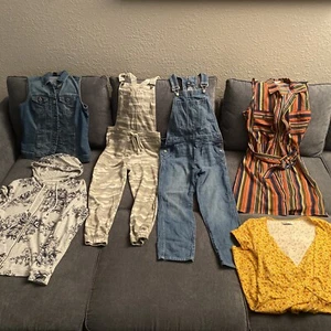 Junior Clothing~Lot Of 6~Bibs~Dresses~Denim Vest~Zip Up Sweatshirt Size S/M - Picture 1 of 11