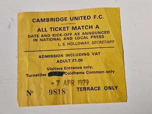 TICKET STUB- CAMBRIDGE UNITED V WEST HAM UNITED-DIVISION TWO - 7 APRIL 1979 - Picture 1 of 1