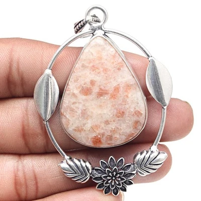 Pendant Sunstone Gemstone Handmade Gift For HerAntique Silver Jewelry 3" - Image 1 of 4