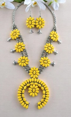 Conjunto de Colar Declaração Flor de Abóbora Naja Amarelo Sudoeste, Colar de Outono - Imagem 1 de 4