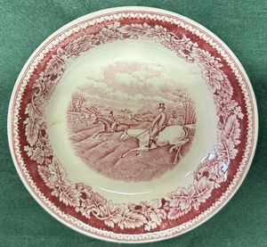 Fox Hunt Hunting Homer Laughlin Currier & Ives Soup Bowl Red Transferware Asis 2 - Picture 1 of 3